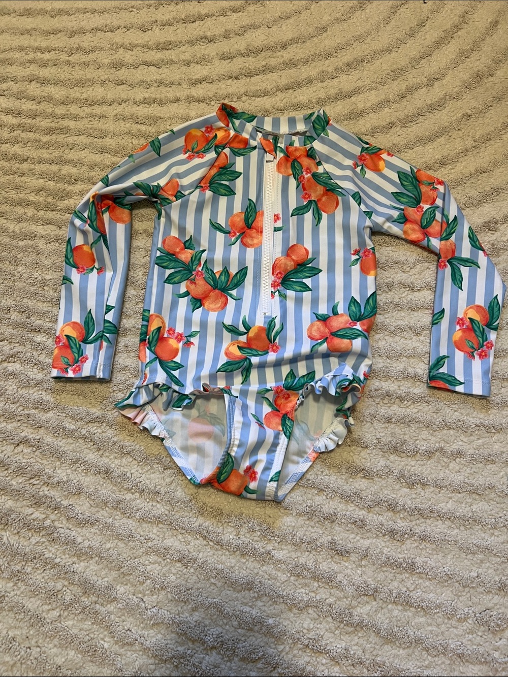 Old Navy Orange Floral Stripe Long-Sleeve One-Piece Swimsuit